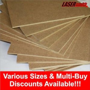 MDF Plain Blank Boards Sheets, 3mm Thick, Safe for Pyrography and laser cutting