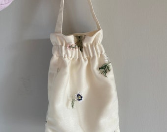 Satin and lace floral bridal purse bag
