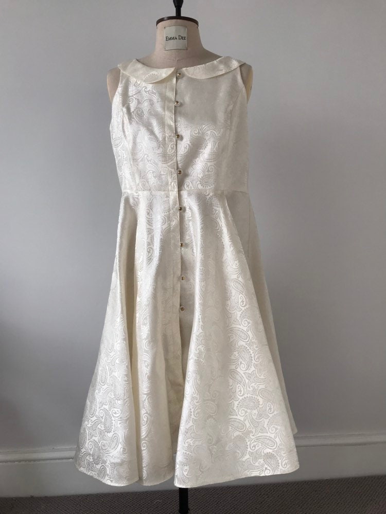 Vintage Style Paisley Print Satin Wedding Dress With Peter