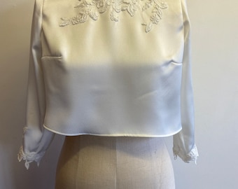 Crepe backed satin bridal top with lace appliqué wedding separates U.K. 10