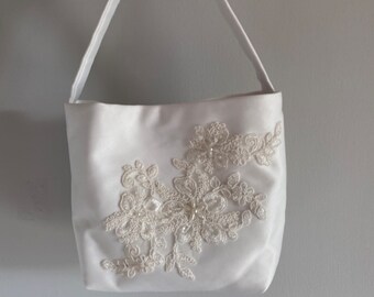 Mikado satin purse with beaded lace appliqué bridal bag