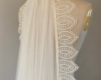 Boho guipure lace bridal veil on soft tulle wedding accessory