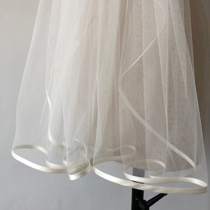 Satin binding edge on soft tulle bridal veil finger tip length wedding accessory image 1