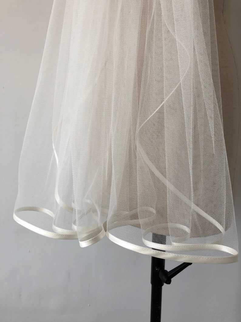 Satin binding edge on soft tulle bridal veil finger tip length wedding accessory image 1