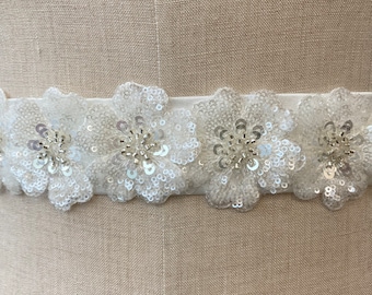 Floral beaded and sequinned satin bridal belt wedding sash