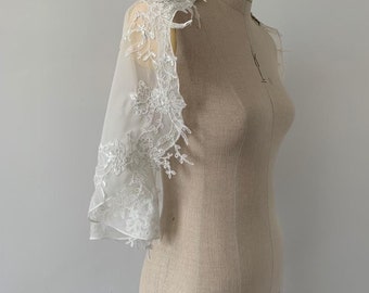 Detachable chiffon cape with lace cover up separates wedding bridal accessory