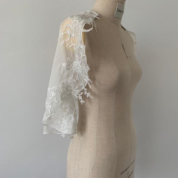 Detachable chiffon cape with lace cover up separates wedding bridal accessory