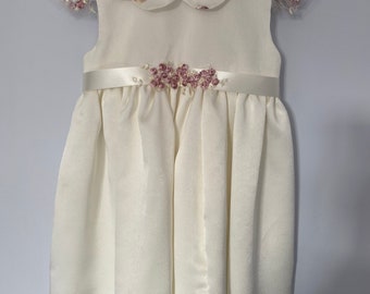 Flower girl age 2-3 baby toddler dress in satin with pink flowers