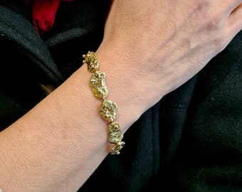 Handmade Gold Disc Chain Bracelet, Antique Brass Brutalist Bracelet, Unique Bracelet for Women, Ancient Coin Bracelet, Gift for Her, Wife