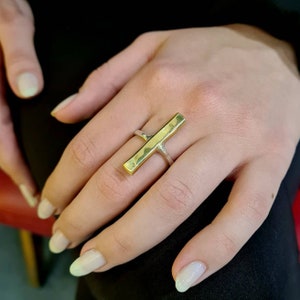 Sterling Silver and Gold Bar Ring, Mixed Metal Statement Ring, Geometric Minimalist Modern Ring, Line Ring, Handmade Unique Ring