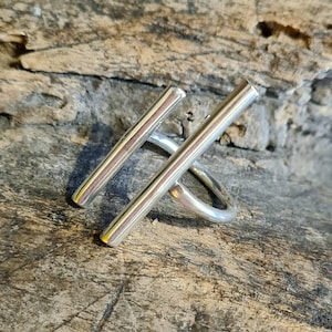 Chunky Silver Parallel Bar Ring, Sterling Silver Double Bar Ring, Modern Geometric Simple Everyday Ring, Bold Silver Ring