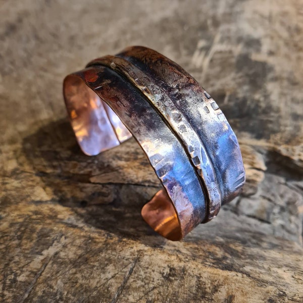 Mens Viking Wide Cuff Bracelet, Fold-formed Copper Unisex Bracelet, Nordic Viking Jewelry, Mens Copper Cuff, Fathers Day Gift, Gift for Him