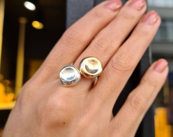 Anillo Boho de moda con bolas de plata y bronce, anillo de bolas, anillo de burbujas minimalista, anillo simple, anillo de metal mixto, regalos únicos para mujeres