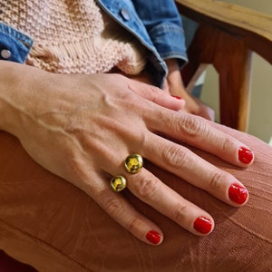 Gold Two Balls Ring, Antique Brass Ball Ring, Trendy Gold Statement Ring, Bohemian Ring, Adjustable Simple Ring, Handmade Gift for Her