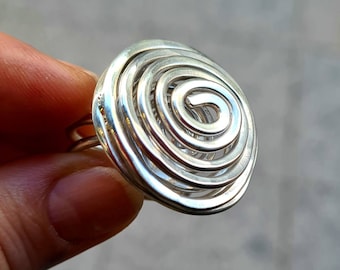 Sterling Silver Spiral Ring, Eternity Ring, Silver Circle Ring, Big Round Bohemian Ring, Silver Statement Ring, Handmade Ring, Artisan Ring