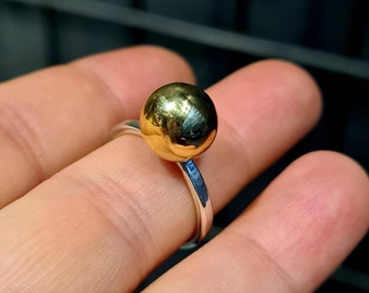 Silver and Gold Ball Ring, Gold Globe Ring, Big Sphere Ring, Minimalist Geometric Statement Ring, Bubble Ring, Two Toned Ring, Gift for Her