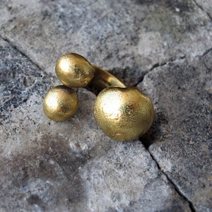 Trendy Gold Statement Ring with Balls, Triple Balls Brass Ring, Gold Bohemian Ring, Big Adjustable Ring, Handmade Gift for Her, Artisan Ring