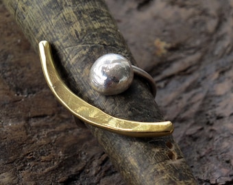 Sterling Silver and Gold Half Moon Ring, Modern Statement Ring, Two Tone Ring, Crescent Moon Ring, Handmade Gift for Her, Mothers Day Gift