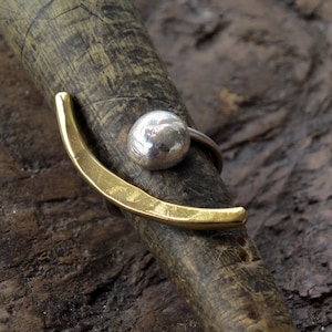 Sterling Silver and Gold Half Moon Ring, Modern Statement Ring, Two Tone Ring, Crescent Moon Ring, Handmade Gift for Her, Mothers Day Gift