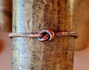 Handmade Copper Knot Cuff Bracelet for Men and Women, Tie the Knot Bracelet, Adjustable Unisex Rustic Copper Cuff, Friendship Knot Bangle