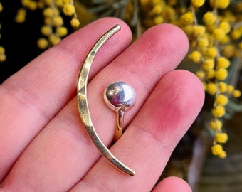 Mother's Day Jewelry Gift, Silver and Gold Half Moon Ring, Dainty Modern Statement Ring, Mother and Child Ring, Handmade Gift for Her