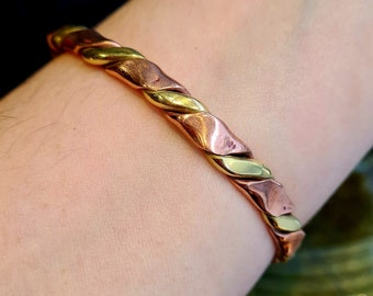 Copper and Brass Twisted Bracelet, Cuff Bracelet for Men and Women, Healing Bracelet, Boho Bracelet, Mens Copper Bracelet, Handmade Gift