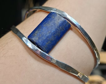 925 Sterling Silver Cuff with Lapis Lazuli, Lapis Lazuli Bracelet, Lapis Cuff Bracelet, Gemstone Cuff Bracelet, Bohemian Silver Cuff