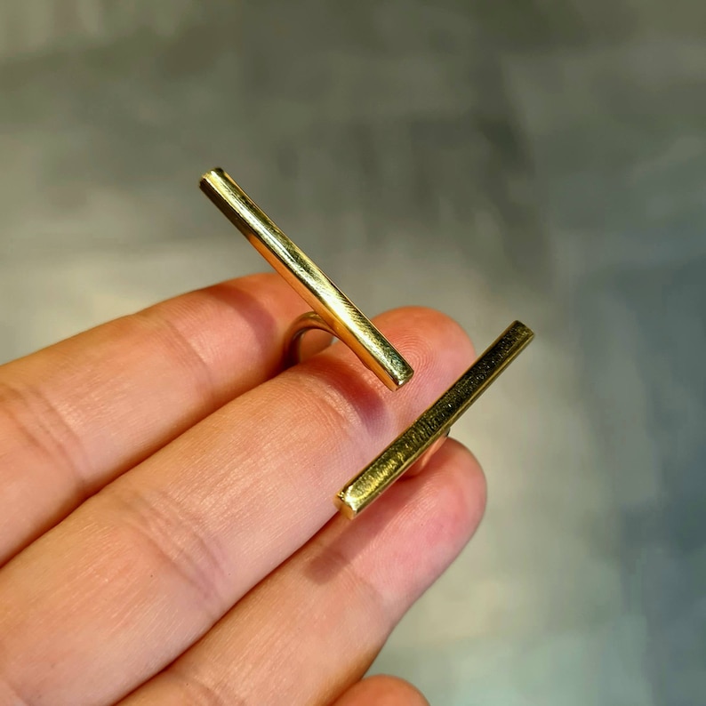 Double Bar Minimalist Brass Ring Gold Line Ring Modern Etsy