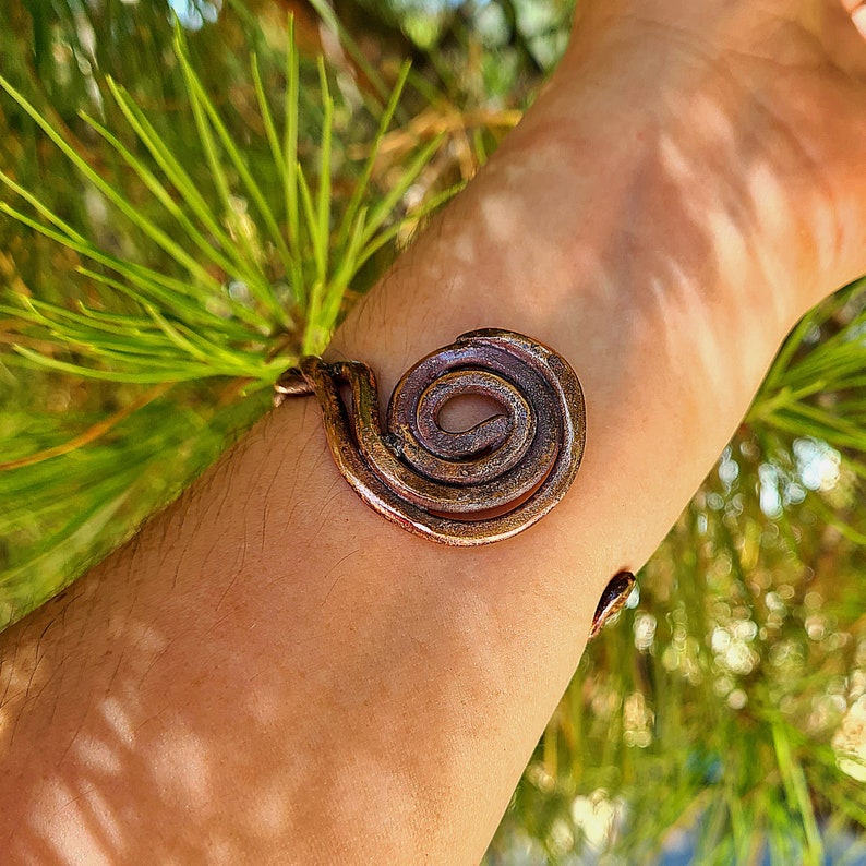 Handmade Copper Cuff Bracelet for Women and Men, Hammered Copper Cuff, Wire Wrapped Copper Bracelet, Adjustable Bangle, Mens Copper Cuff image 3