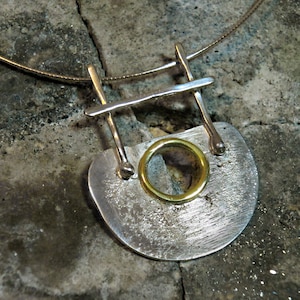 Sterling Silver Statement Necklace with Sun Pendant, Unique Silver Choker, Modern Brutalist Jewelry, Elegant Handmade Necklace Gift for Her