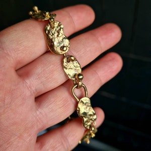 Handmade Gold Disc Chain Bracelet, Antique Brass Brutalist Bracelet, Unique Bracelet for Women, Ancient Coin Bracelet, Gift for Her, Wife image 9