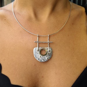 Sterling Silver Statement Necklace with Sun Pendant, Unique Silver Choker, Modern Brutalist Jewelry, Elegant Handmade Necklace Gift for Her image 2