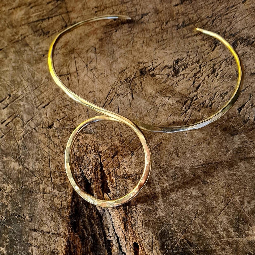 Hammered Brass Collar Necklace, Gold Collar Choker Necklace, Gold