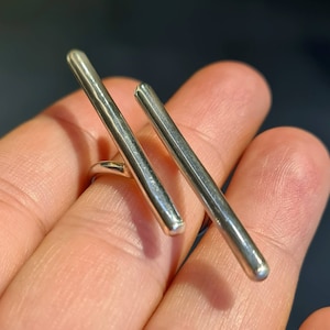 Sterling Silver Parallel Bar Ring, Minimalist Silver Double Bar Ring, Bold Silver Statement Ring, Modern Geometric Long Silver Ring