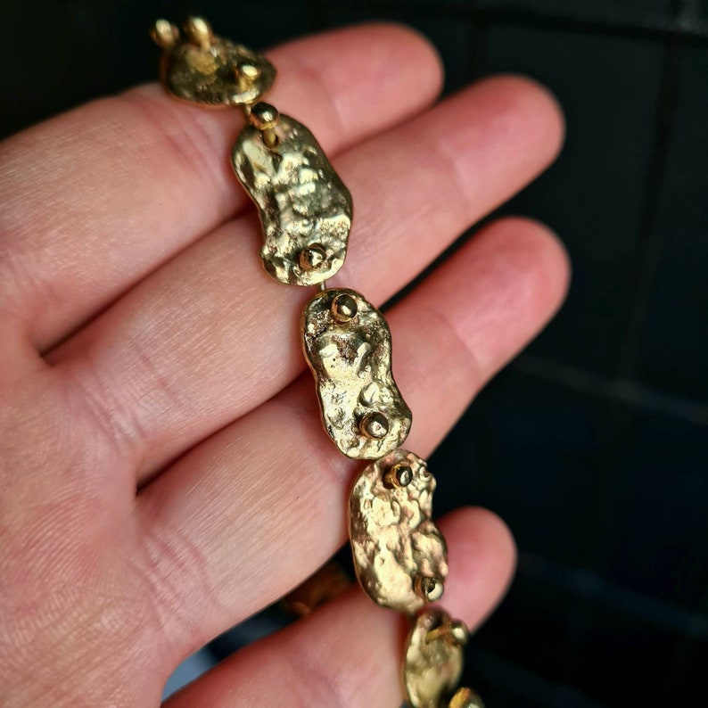 Handmade Gold Disc Chain Bracelet, Antique Brass Brutalist Bracelet, Unique Bracelet for Women, Ancient Coin Bracelet, Gift for Her, Wife image 8