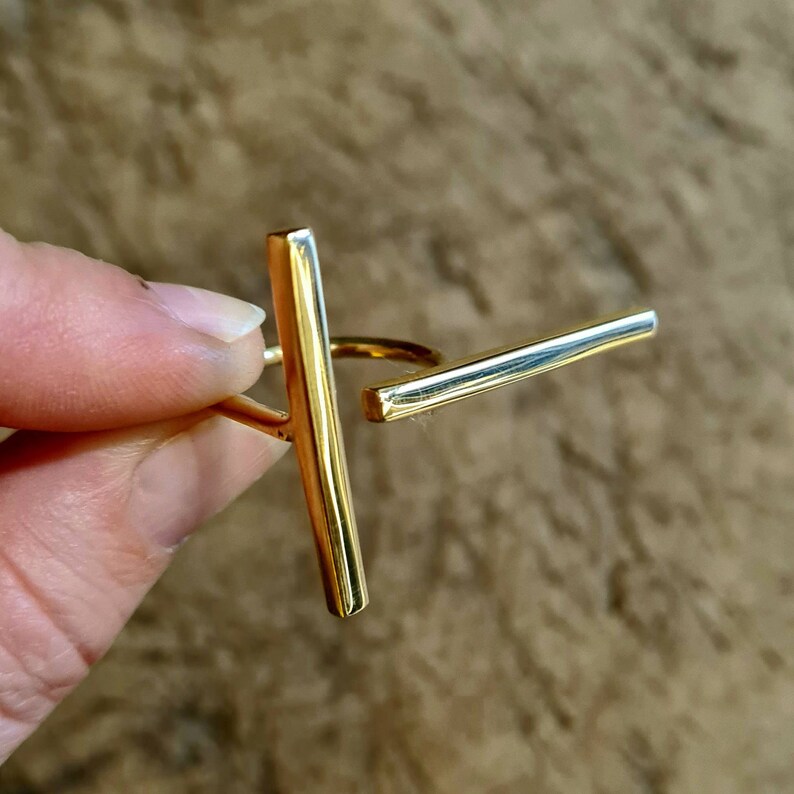 Double Bar Minimalist Brass Ring Gold Line Ring Modern Etsy