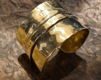Gold Wide Cuff Bracelet, Raw Brass Nordic Cuff for Women and Men, Gold Viking Bracelet, Brutalist Foldformed Statement Bracelet, Unique Gift