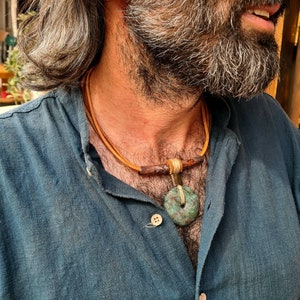 Primitive Ethnic Choker Necklace for Men or Women, Tribal Leather Necklace, Jasper Pendant Boho Necklace, Mens Necklace, Gift for Boyfriend