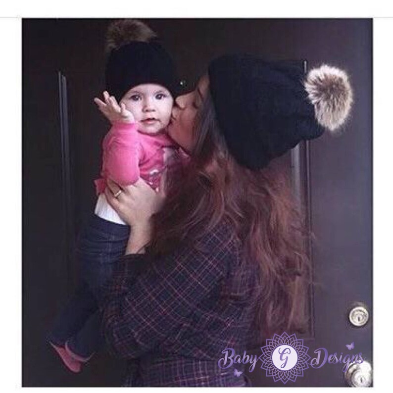 pompon hats mom and me hats matching kid and mom hat mother daughter hats Mommy and me Hats matching outfits hat