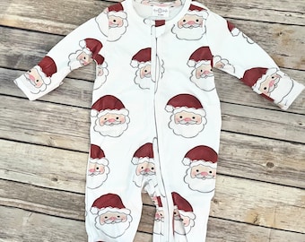 Baby's First Christmas Outfit: Santa Zipper Romper, Matching Headband