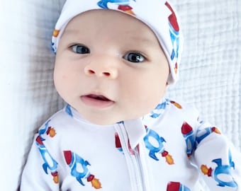 Newborn Baby Boys Cute Socks 3 Pairs Blue Spaceship Rocket & Stars Design