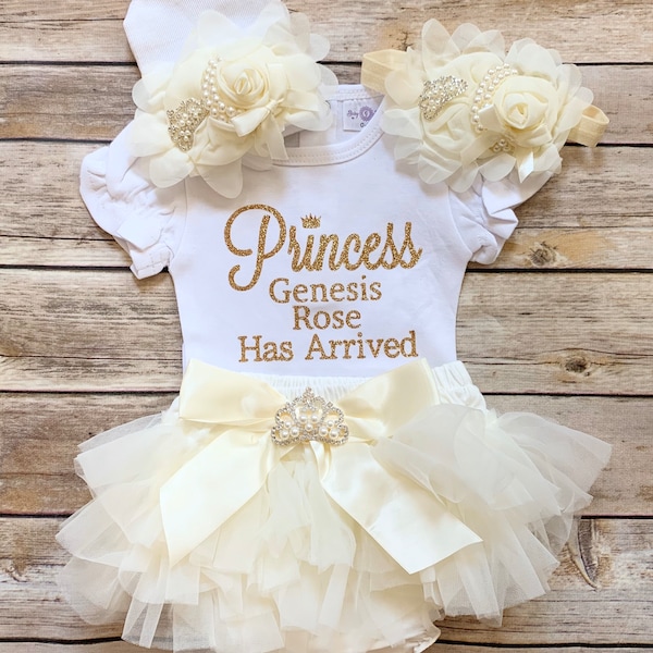 The Princess Has Arrived / Baby Girl Coming Home Outfit Gold / Personalized