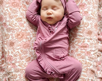 Organic Bamboo Baby Footie with Bow Headband: Newborn Outfit