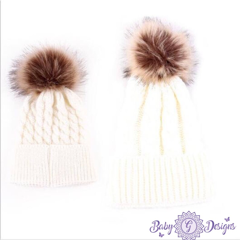 pompon hats mom and me hats matching kid and mom hat mother daughter hats Mommy and me Hats matching outfits hat