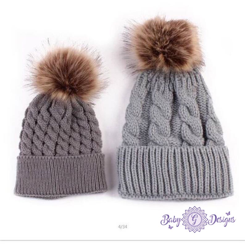 pompon hats mom and me hats matching kid and mom hat mother daughter hats Mommy and me Hats matching outfits hat