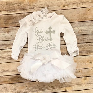 Baptism Outfit Baby Girl , Baptism Dress, Baptism Bodysuit, God Bless, personalized christening outfit , Baby Girl Clothes