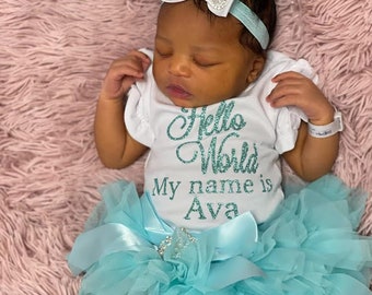 BABY GIRL Coming home Outfit aqua / the princess has arrived / Personalized Baby Outfit / Hello world my name is