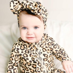 Leopard Baby Romper with Headband: Cotton Zipper Outfit