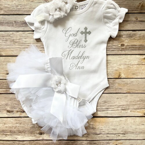 Baptism Outfit Girl / Baptism Gift Baby Girl / God Bless Etsy