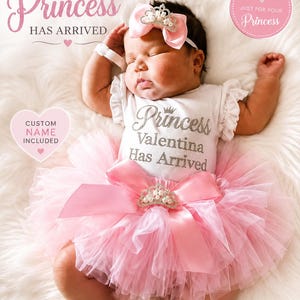 Personalized Baby Girl Coming Home Outfit Custom Name Bodysuit Set with Bloomers, Hat and Headband image 1
